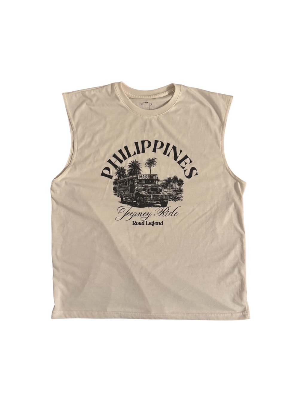 Kamisa Philippines Jeepney Ride Graphic Muscle Tee - Cream